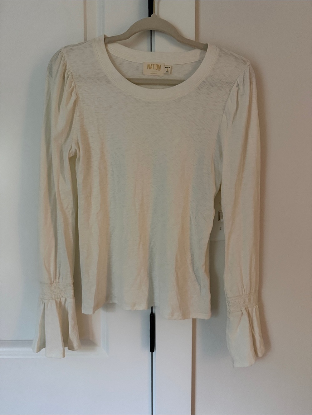 White Long-Sleeve Ruffle Cuff Top